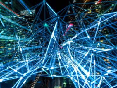 Abstract technology art depicting an AI network